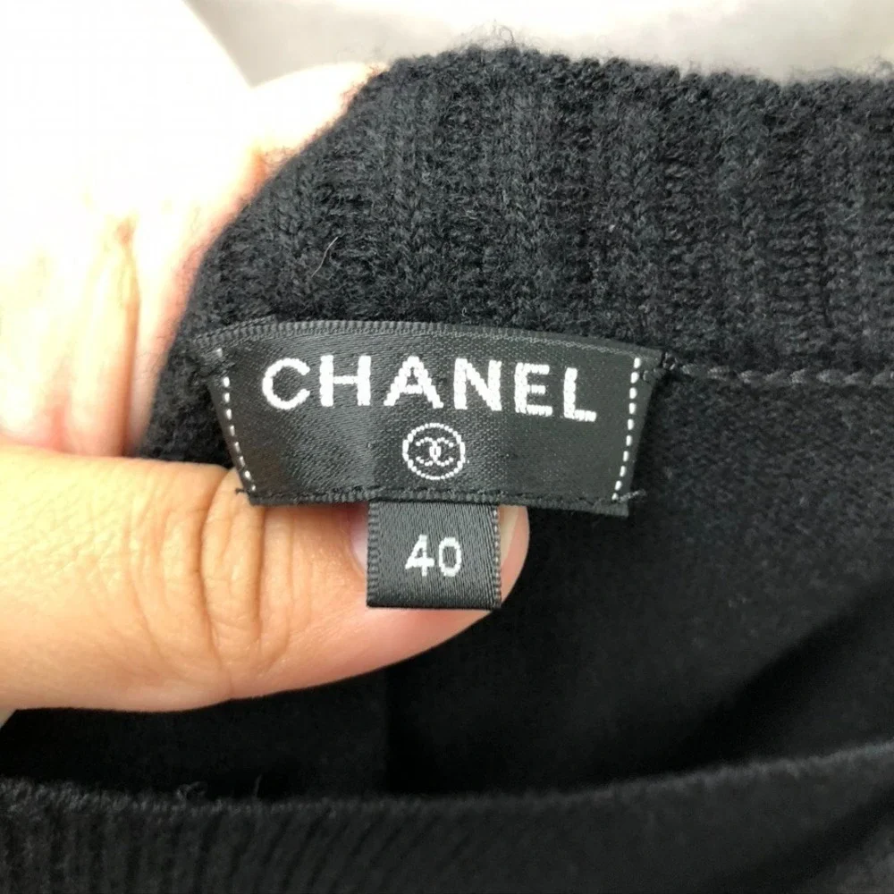Chanel Knit Dress Womens 40 Women Black Pleated Sleeveless CC Logo Wool‎ Blend
